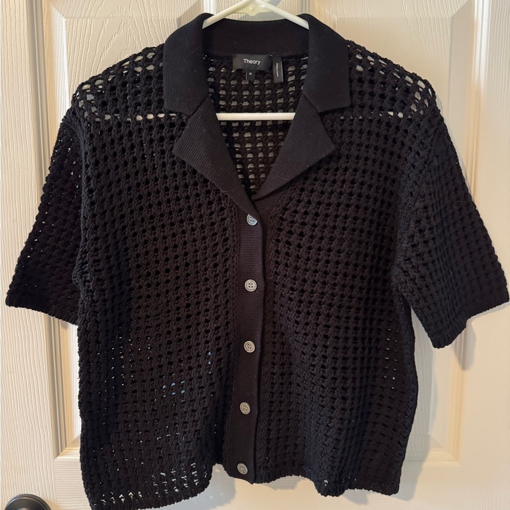 Theory Black Open Knit Top NWOT